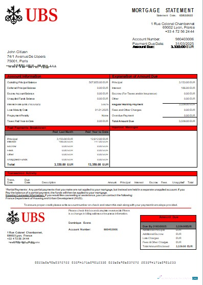 Download France UBS bank mortgage statement scr Photoshop template